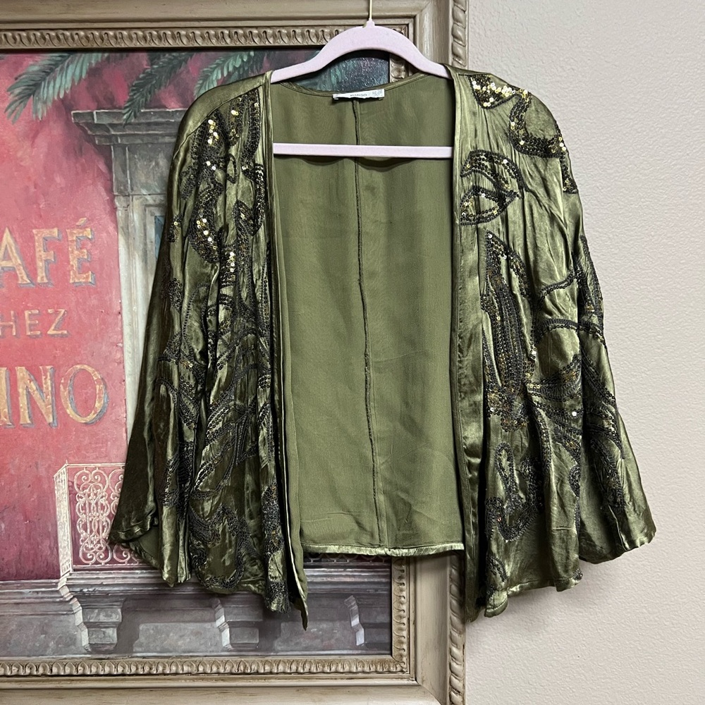 Mango Suit Olive Open Front Jacket